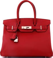 Pre-Owned Hermes Birkin Handbag Red Epsom with Palladium Hardware 30