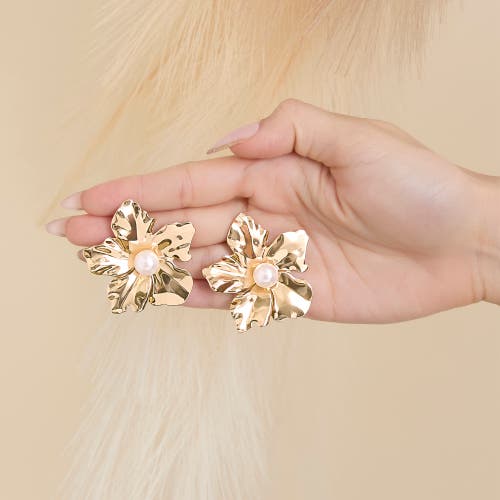 Jessica Simpson Statement Flower Earrings With Pearl Center In Gold
