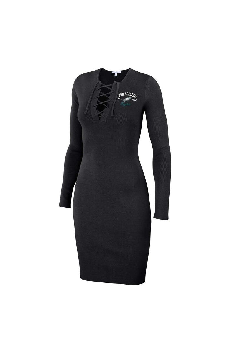 WEAR by Erin Andrews Women's WEAR by Erin Andrews Black Philadelphia Eagles Lace Up Long Sleeve Dress, Alternate, color, 