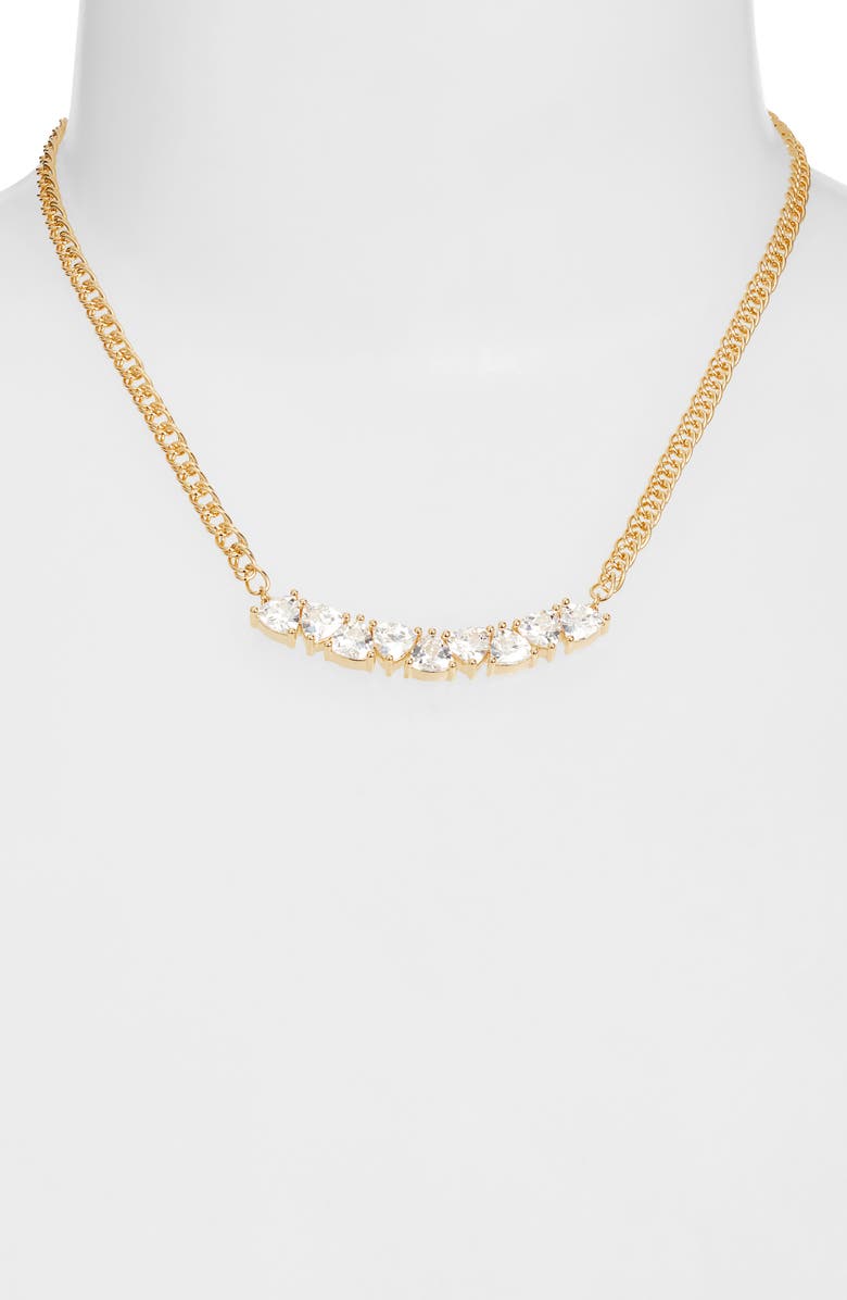Nordstrom Nested Cubic Zirconia Bar Necklace, Alternate, color, Clear- Gold