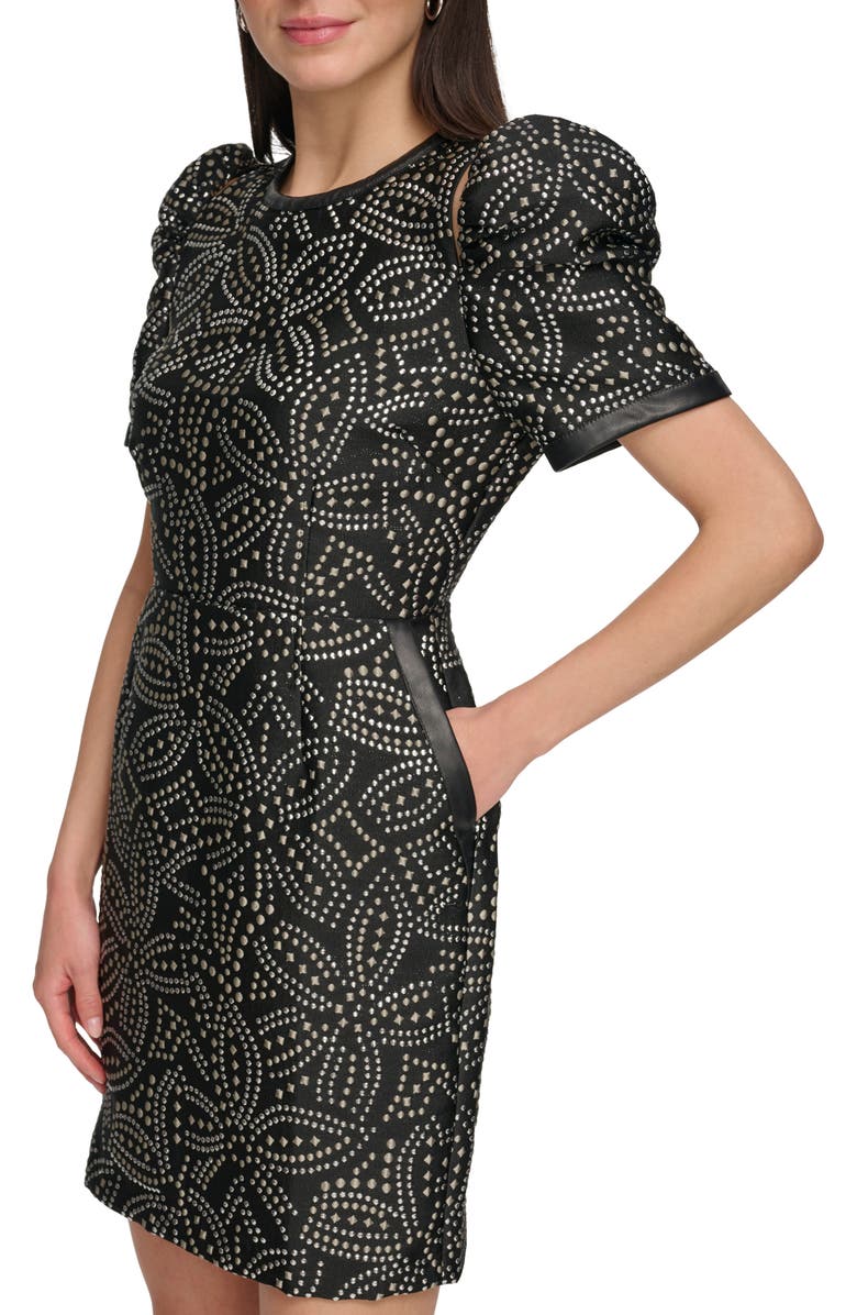 DKNY Stud Shoulder Cutout Puff Sleee Minidress, Alternate, color,