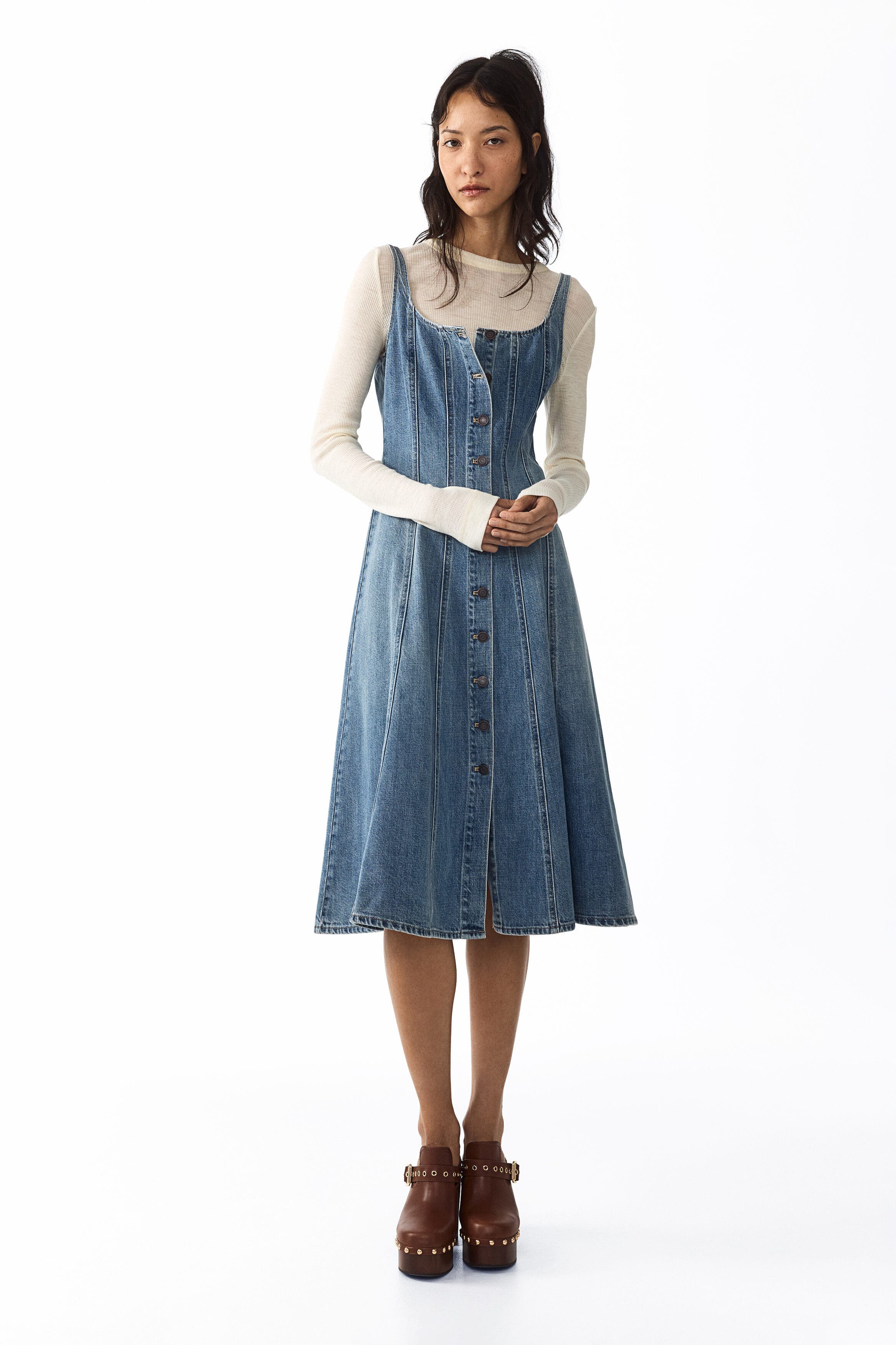 Button-front denim dress - image 2