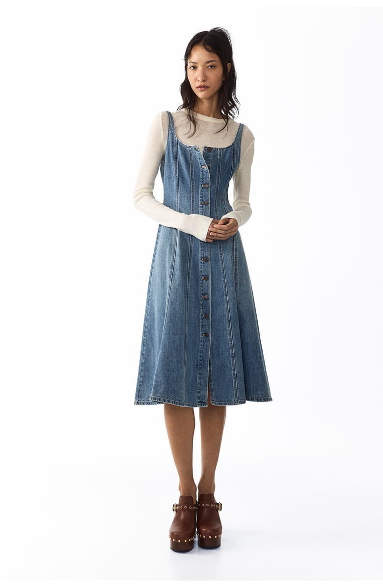 H&M Button-front Denim Dress, Alternate, color, Light Denim Blue