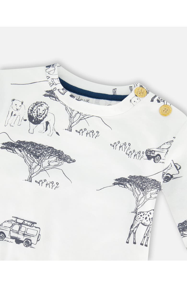 Deux par Deux Baby Boy's Organic Cotton Printed Top And Evolutive Pant Set White With Printed Jungle, Alternate, color, 