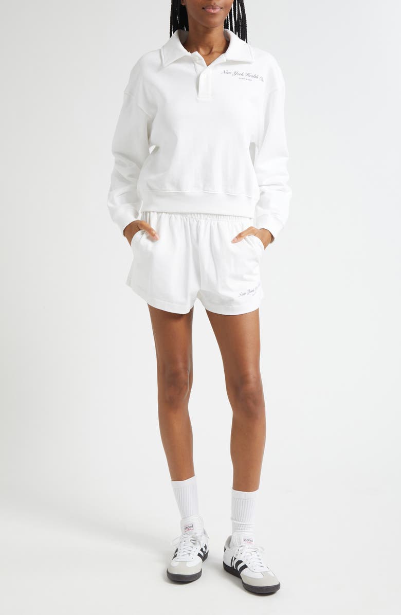 Sporty & Rich New York Health Club Disco Graphic Cotton Sweat Shorts, Alternate, color, White