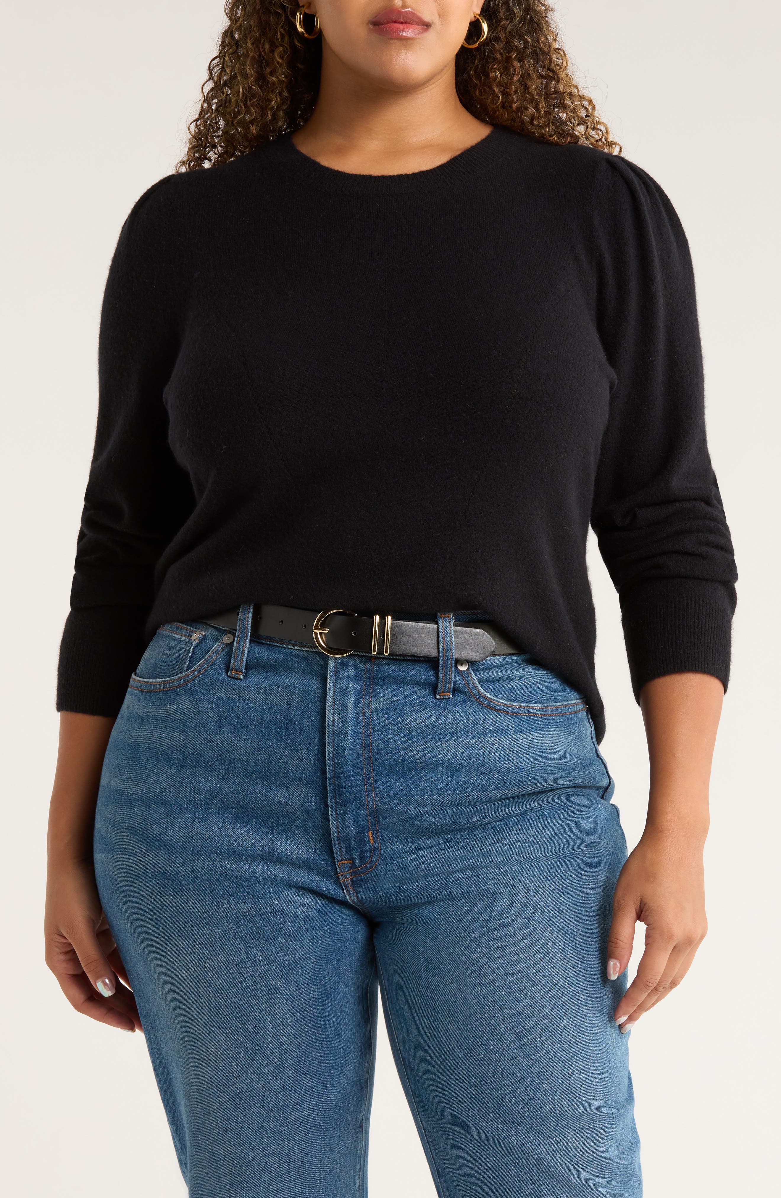 Pointelle Detail Crewneck Sweater