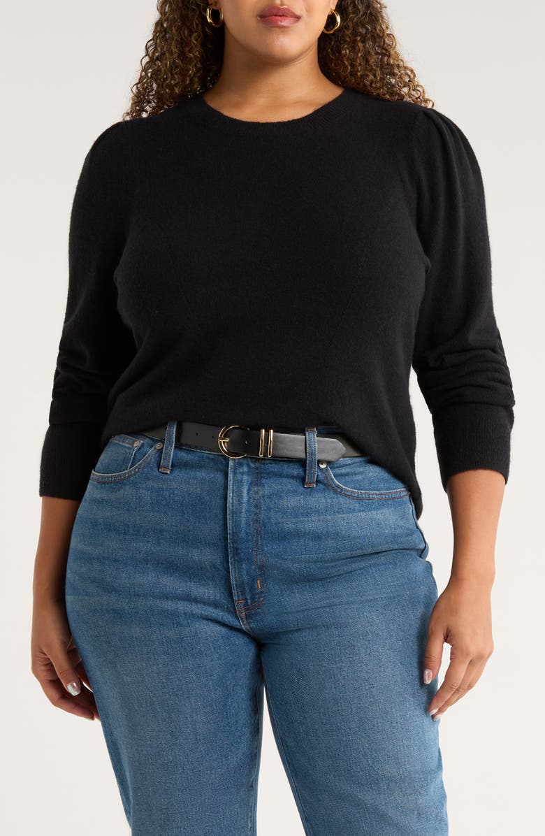 Caslon<sup>®</sup> Pointelle Detail Crewneck Sweater, Main, color, Black