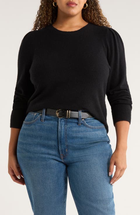 Pointelle Detail Crewneck Sweater (Plus)