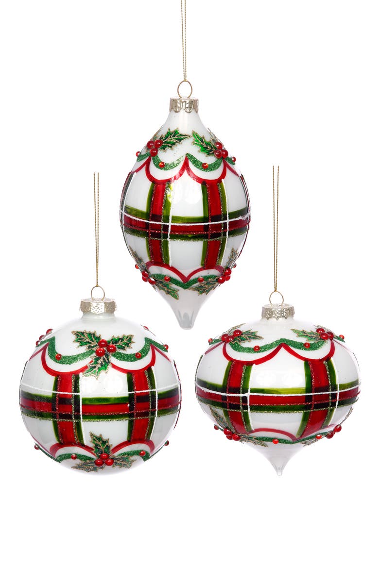 Red and Green Swirl Ornament, Set of 6, Main, color, White