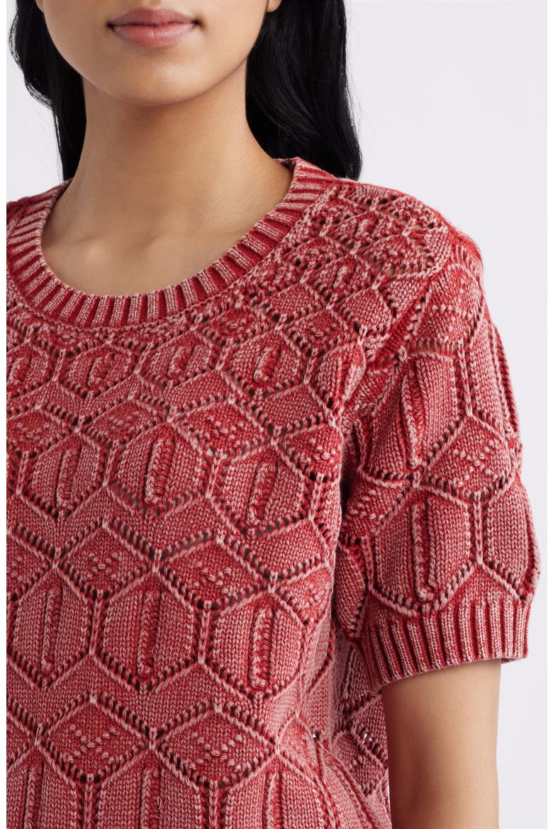 Open Stitch Short Sleeve Sweater, Alternate, color, BRICK