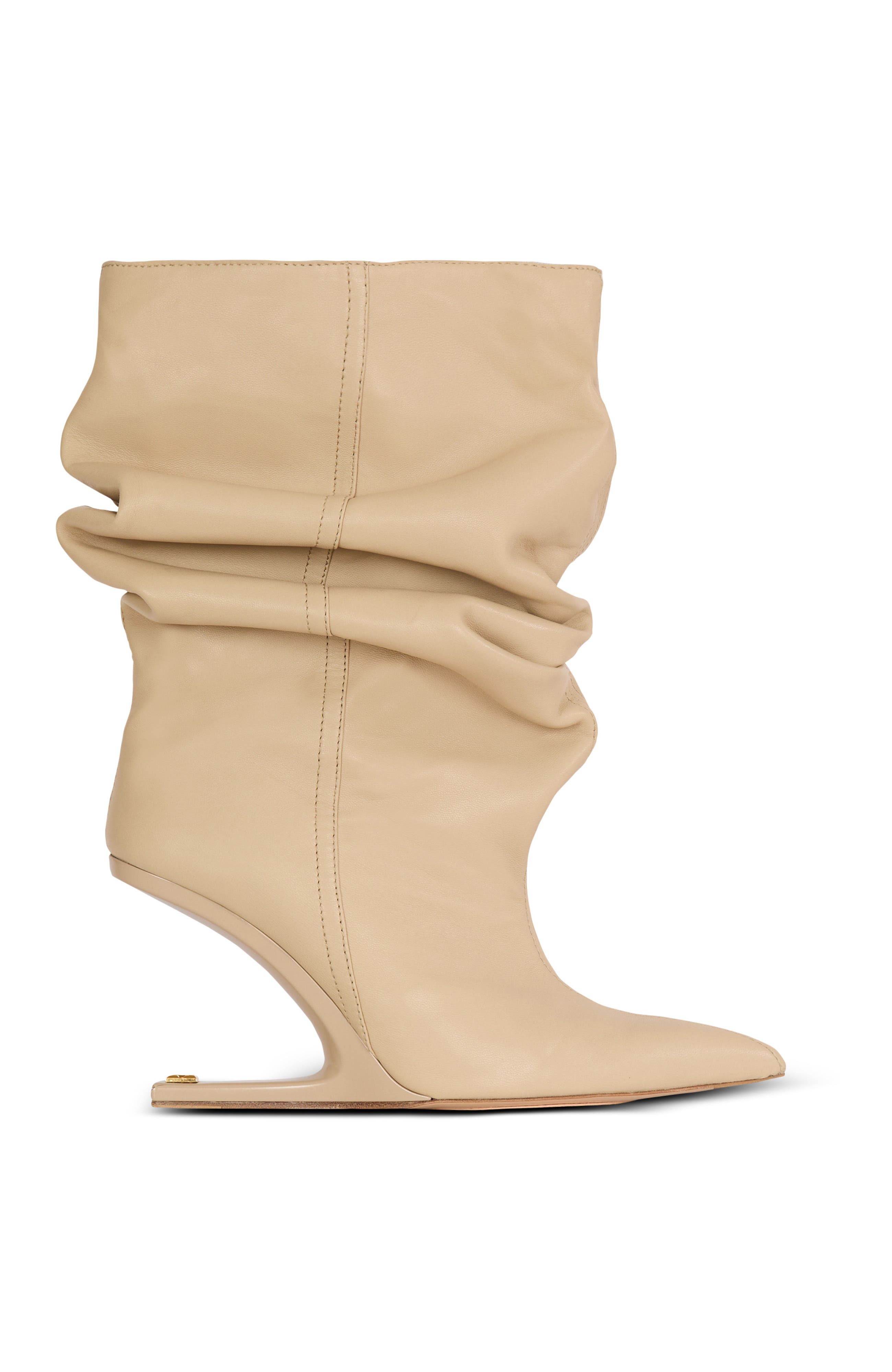 "No Wedge" smooth leather ankle boots, Alternate, color, beige