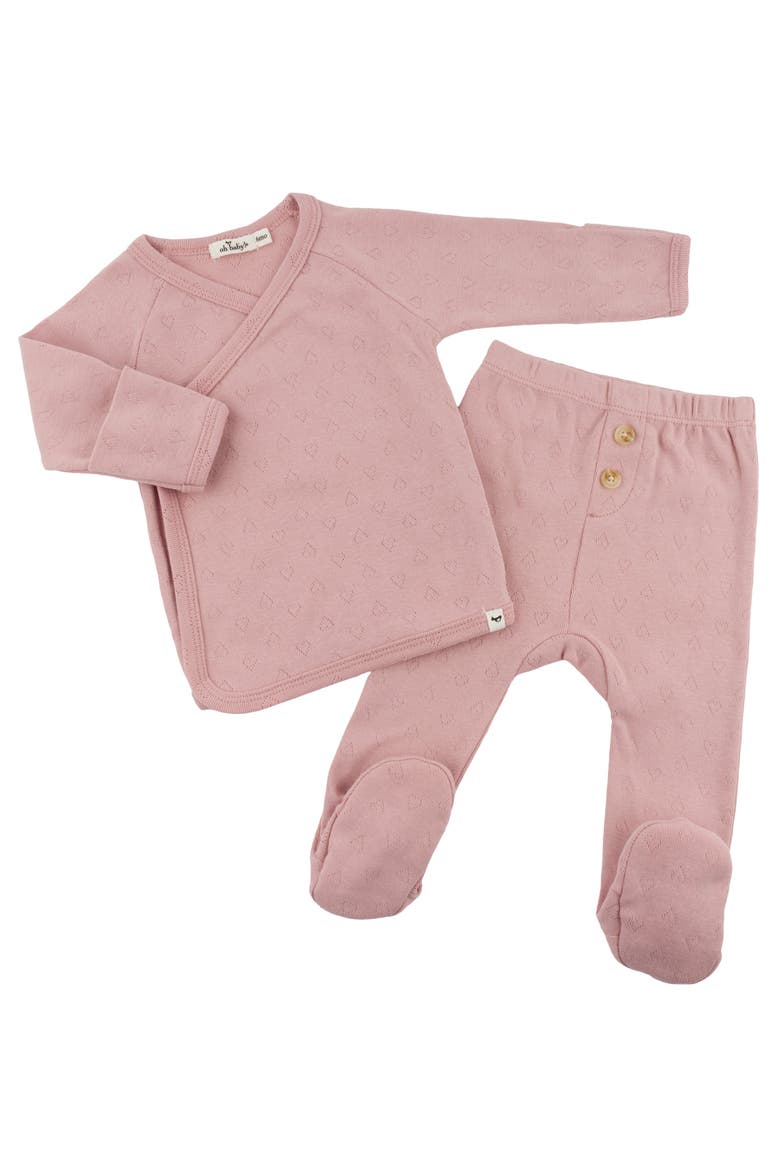 Hearts Pointelle Wrap Top Set, Alternate, color, Blush