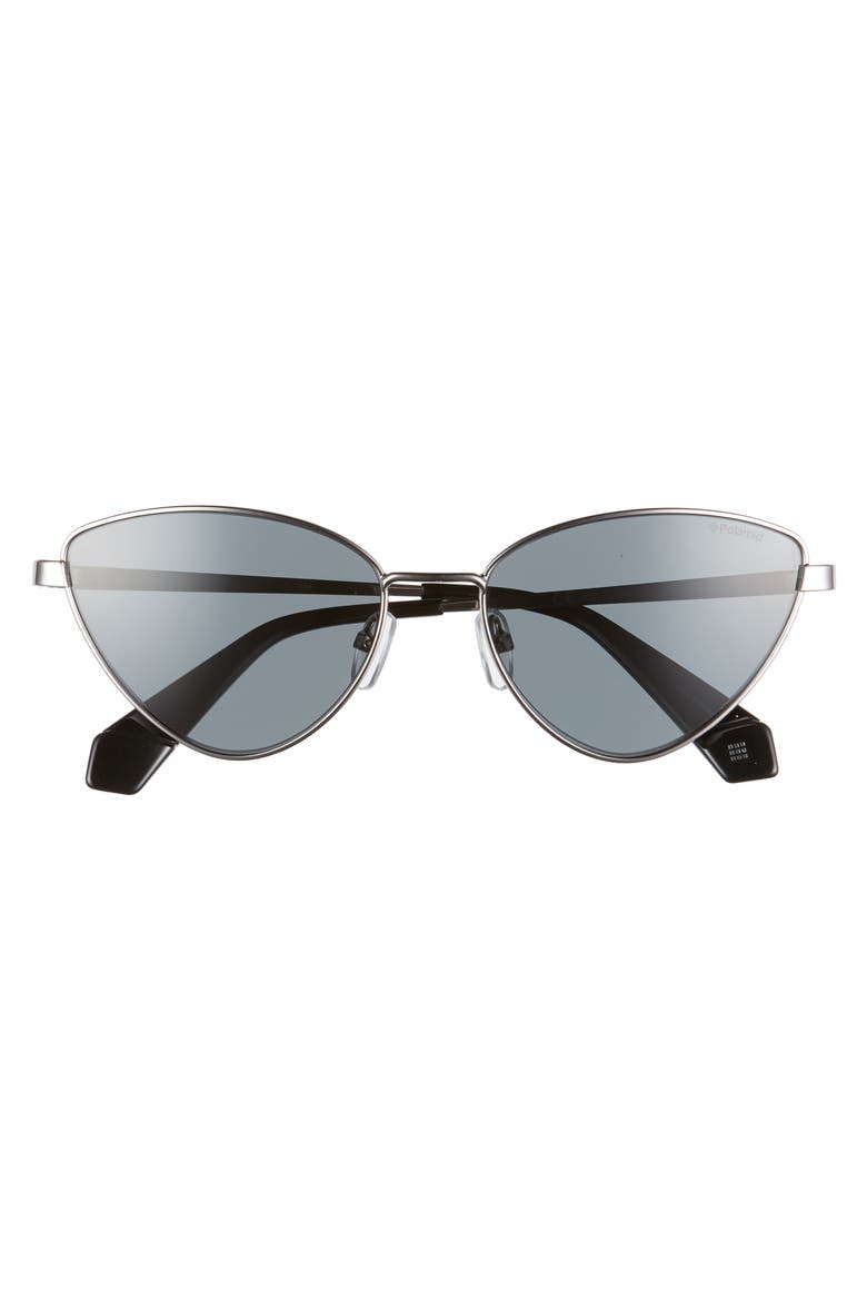 56mm Polarized Cat Eye Sunglasses, Alternate, color, BLACK/ RUTHENIUM