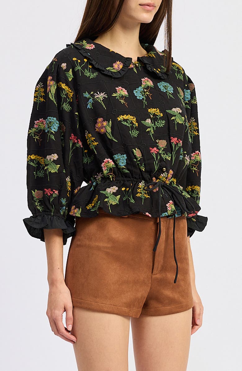 JACQUIE THE LABEL Lia Embroidered Ruffle Peplum Button-Up Shirt, Alternate, color, Black Multi