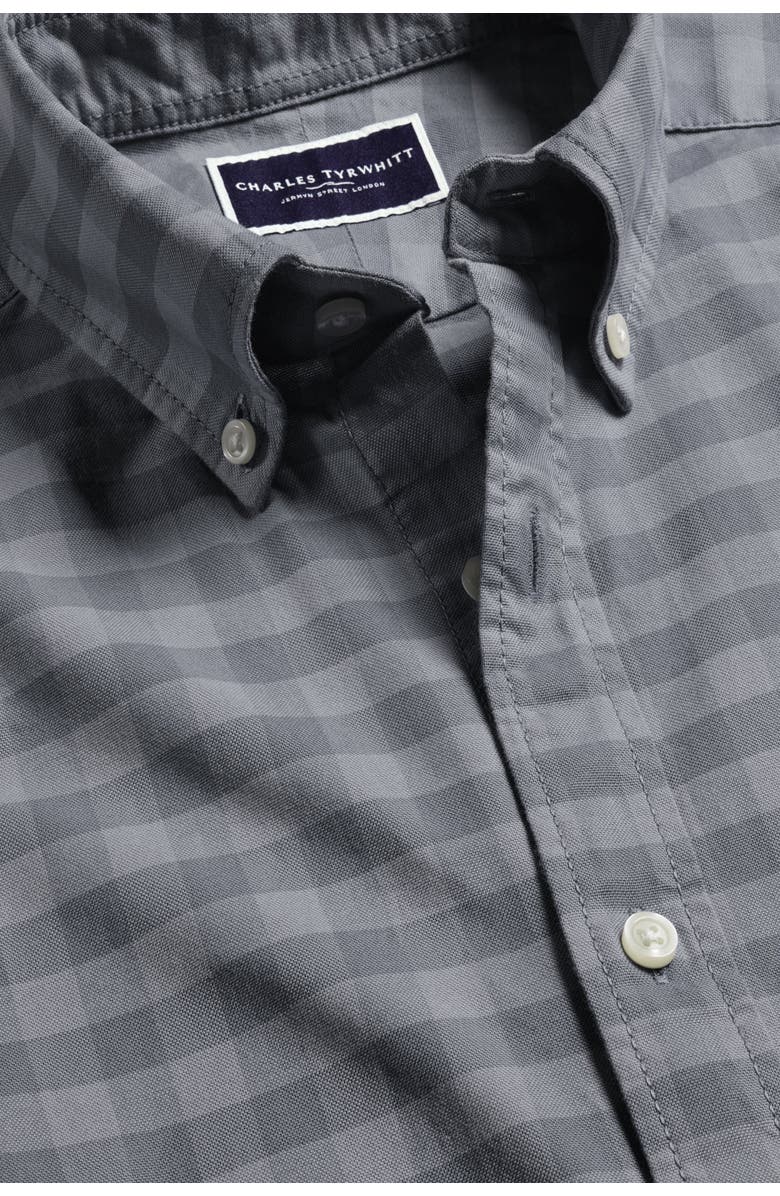 Charles Tyrwhitt Slim Fit Button-Down Collar Washed Oxford Gingham Shirt, Alternate, color, Flint Grey
