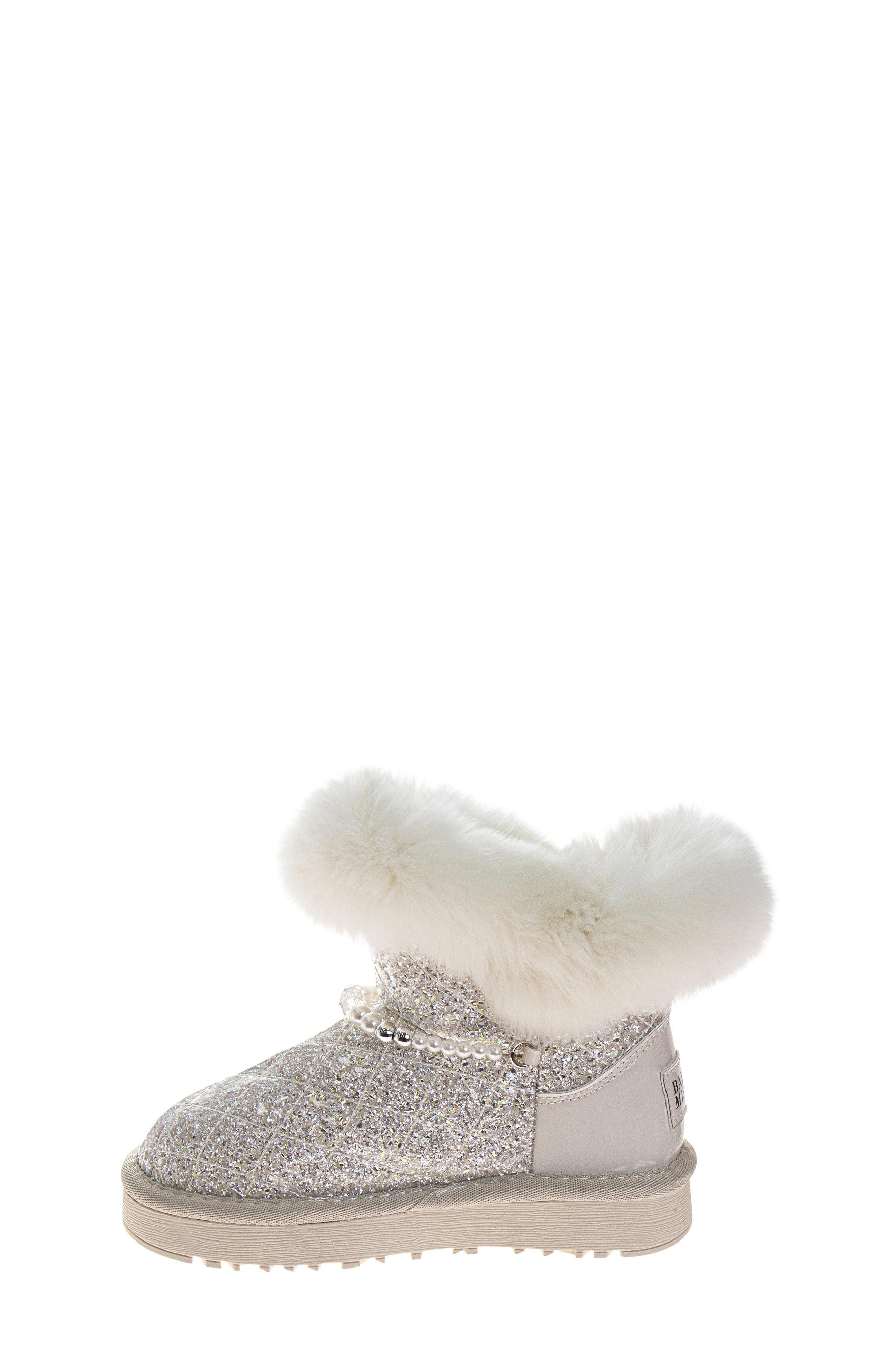 Kids' Cozy Glitter Faux Fur Bootie, Alternate, color, BEIGE