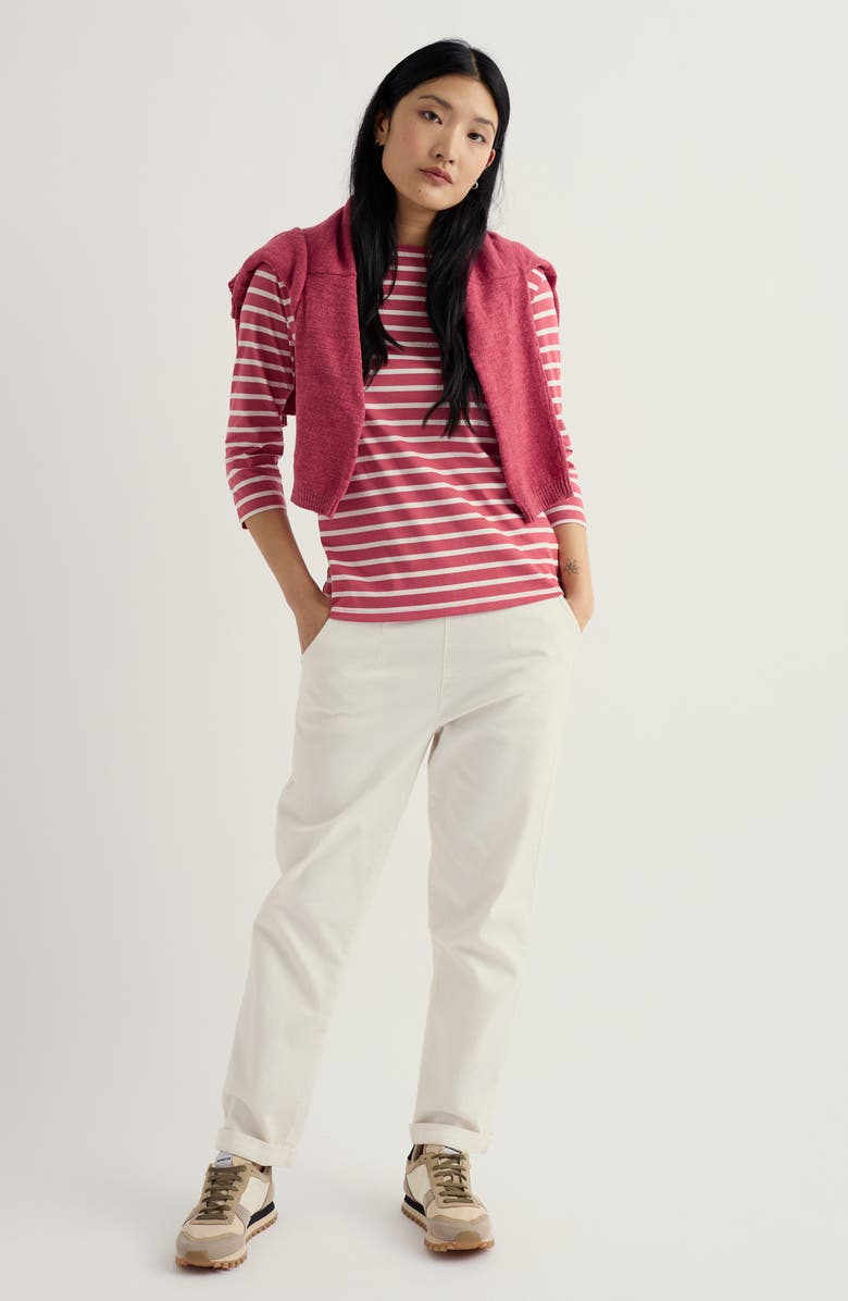 Seasalt Cornwall Sailor Stripe Three Quarter Sleeve Organic Cotton T-Shirt, Alternate, color, Breton Echinacea