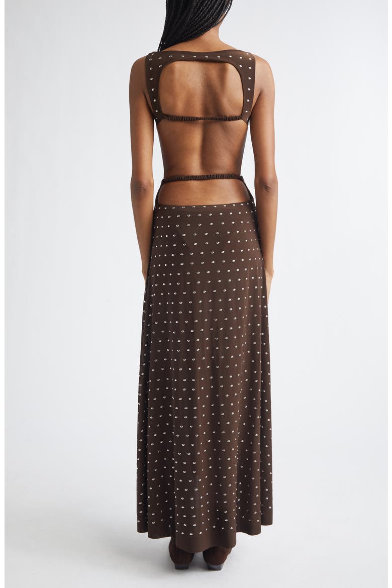 Grace Studded Open Back Jersey Dress, Alternate, color, BROWN