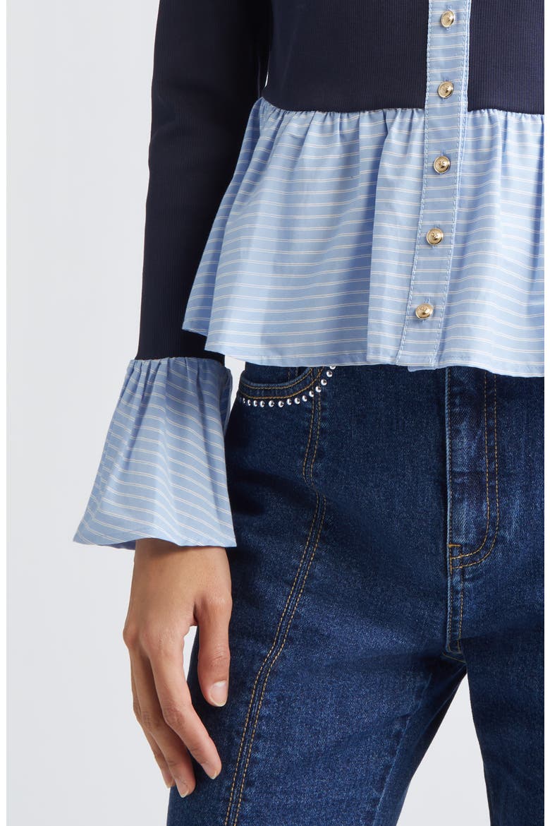 Skai Mixed Media Top, Alternate, color, NAVY