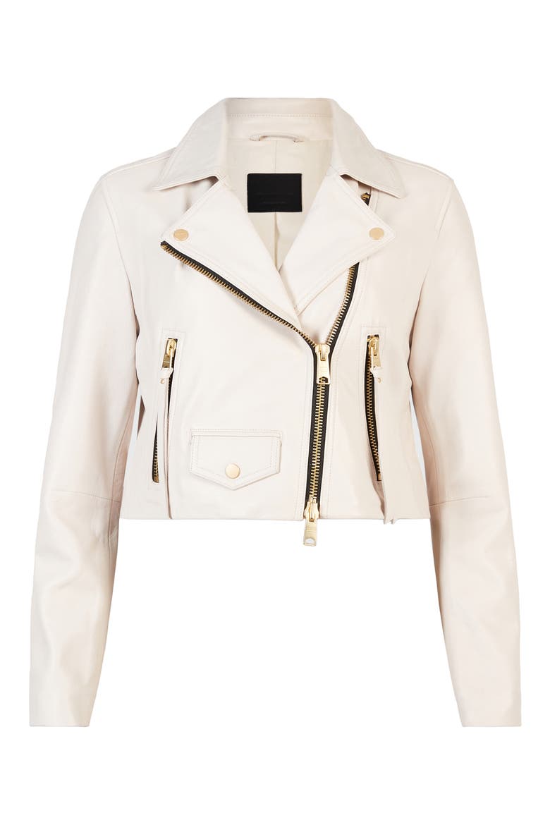 Elora Crop Leather Biker Jacket, Alternate, color, IVORY WHITE