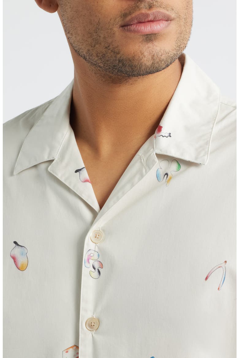 Casual Fit Print Cotton Camp Shirt, Alternate, color, OFF WHITE
