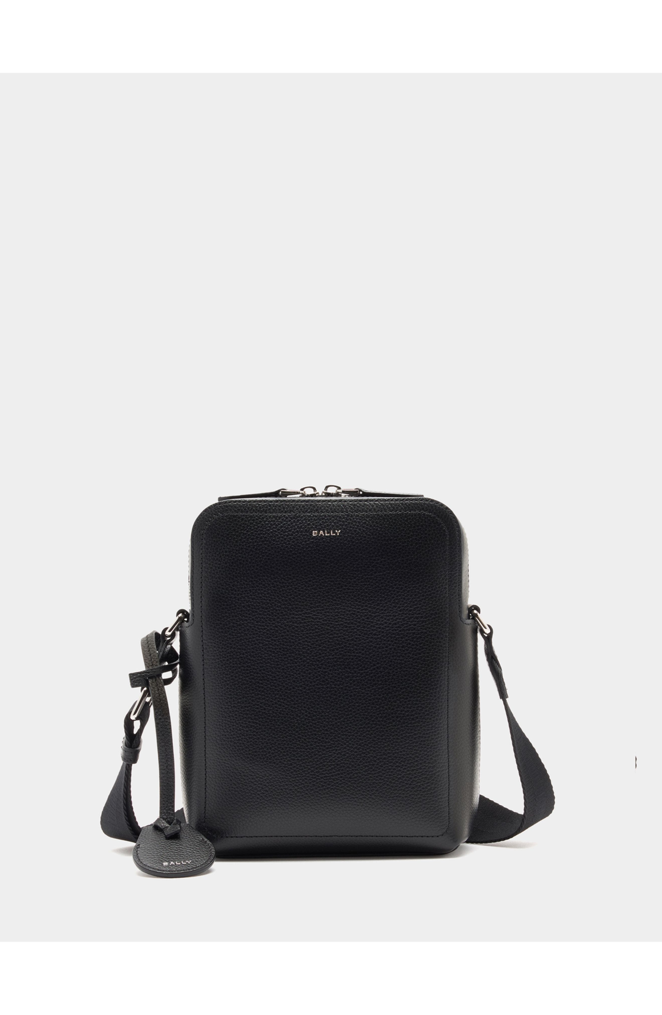 Bally Capitol Crossbody Bag in Grained Bovine Leather, Main, color, Black+Palladio