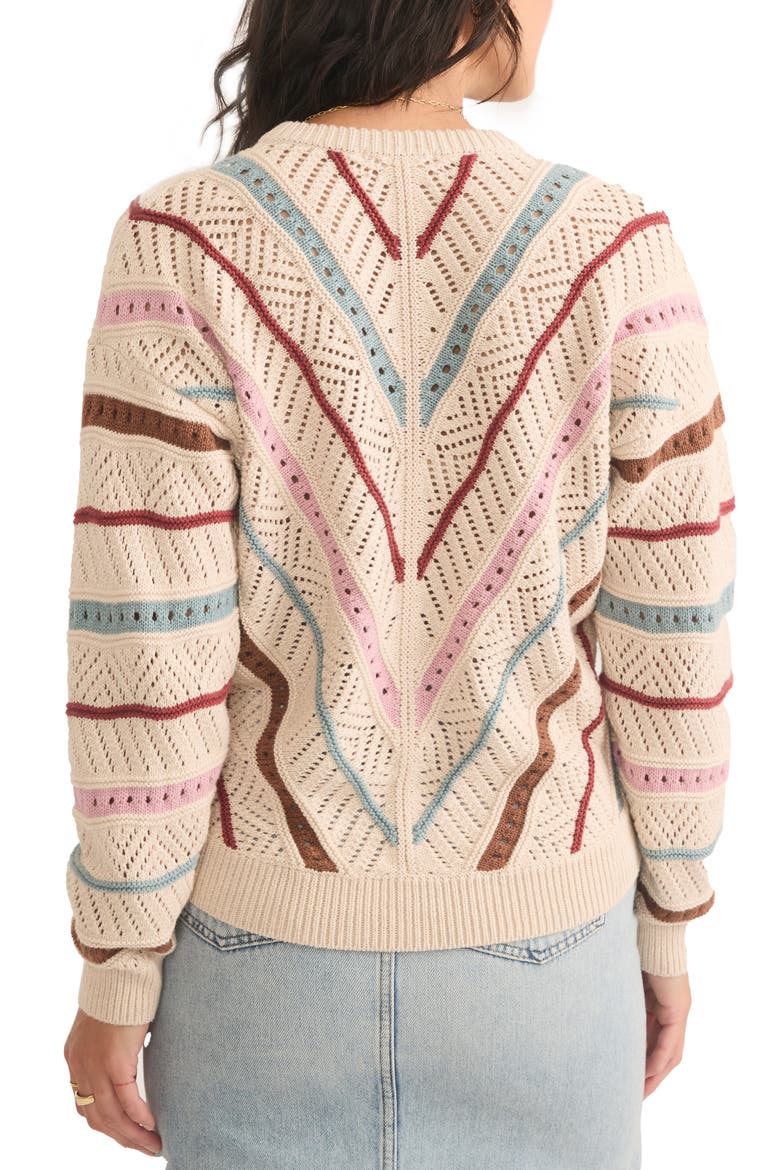 Brooke Stripe Open Stitch Crewneck Sweater, Alternate, color, CREAM MULTI