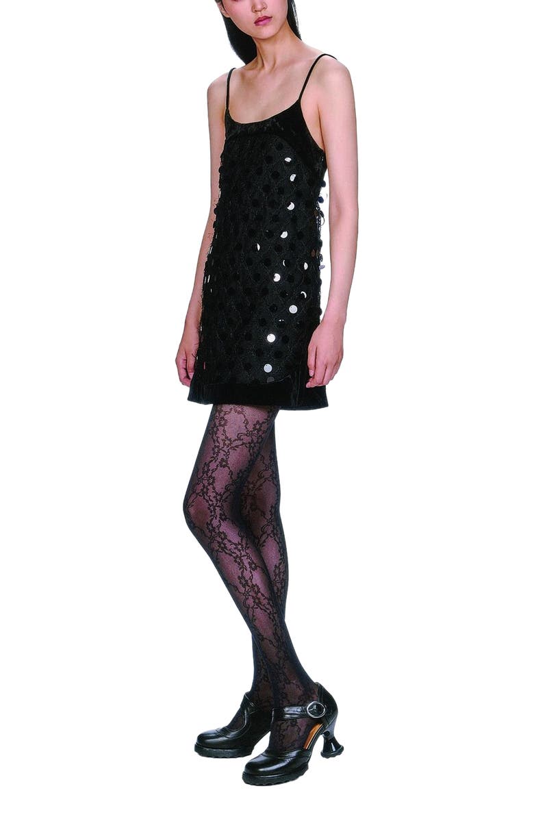 Anna Sui Mesh Pailettes Mini Dress, Alternate, color, Black