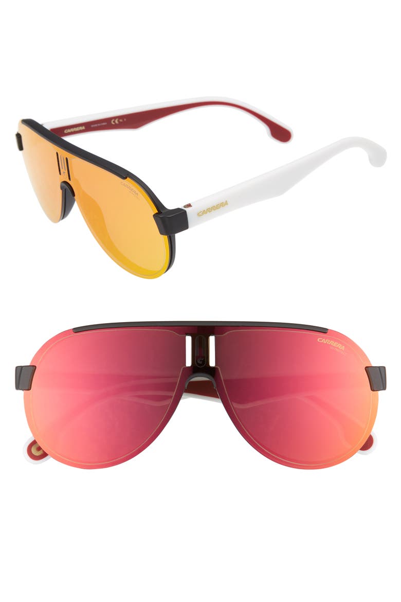 99mm Shield Sunglasses, Main, color, MATTE BLACK WHITE/ RED MIRROR