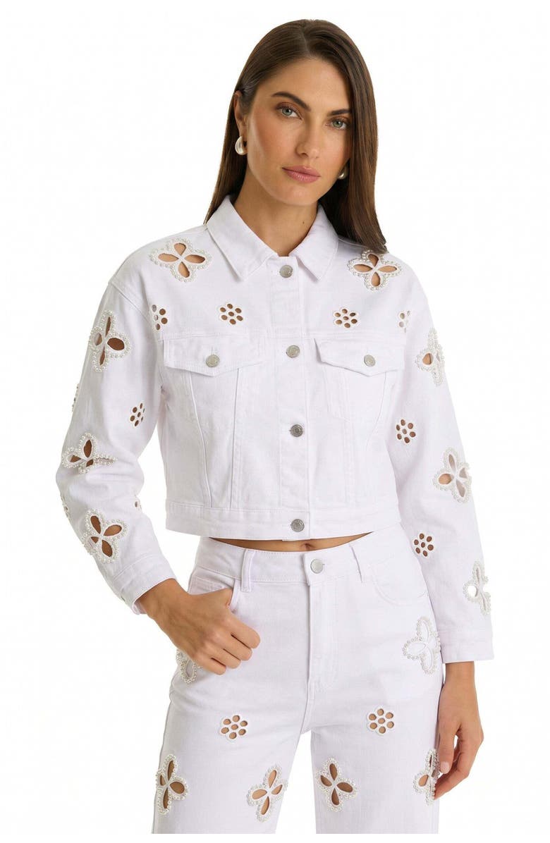 The Noli Shop Kaia Pearl Jean Jacket, Main, color, White
