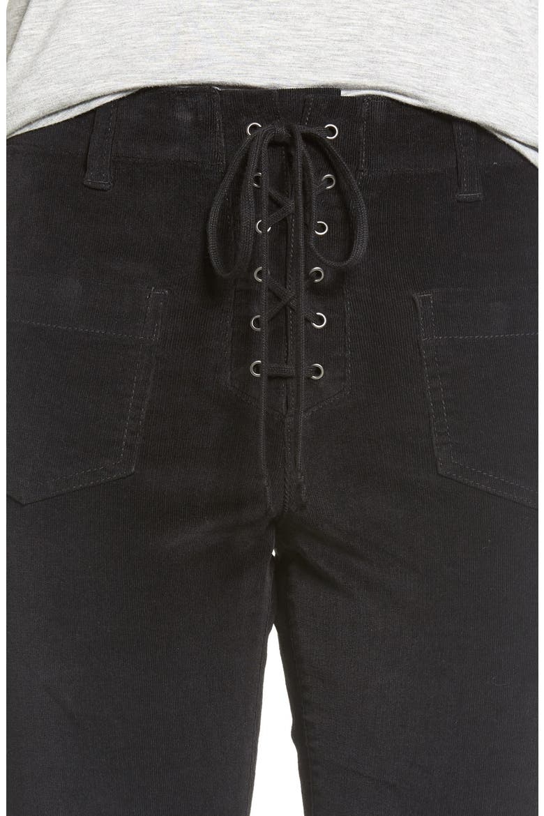 Lace-Up Flare Corduroy Pants, Alternate, color, BLACK