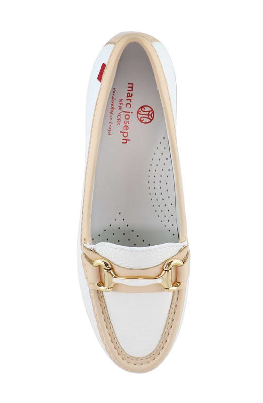 Marc Joseph New York Grand Street Leather Buckle Loafer, Alternate, color, White & Champagne Grainy