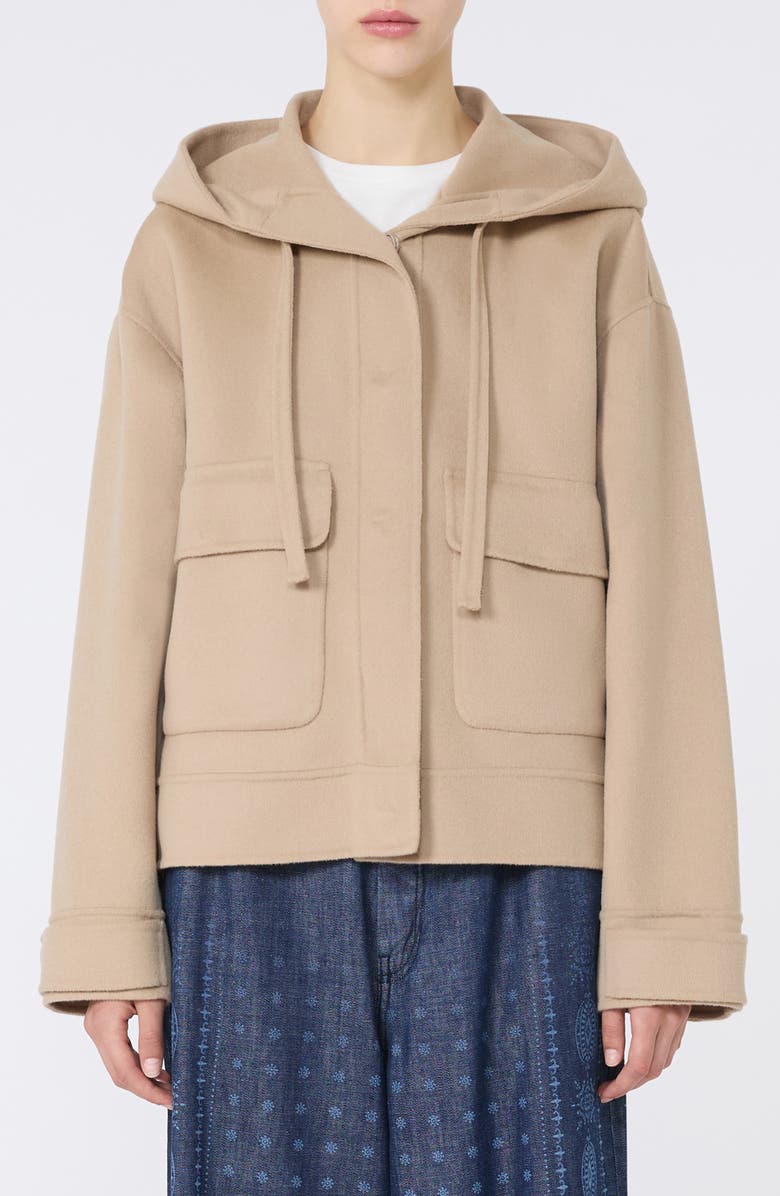 Weekend Max Mara Gary Hooded Wool Blend Jacket, Main, color, Camel