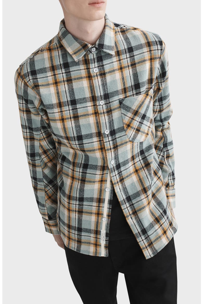 Plaid Cotton Flannel Button-Up Shirt, Alternate, color, GREEN PLAID
