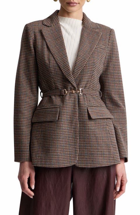 Belted Houndstooth Blazer