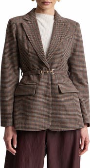 Avec Les Filles Belted Houndstooth Blazer