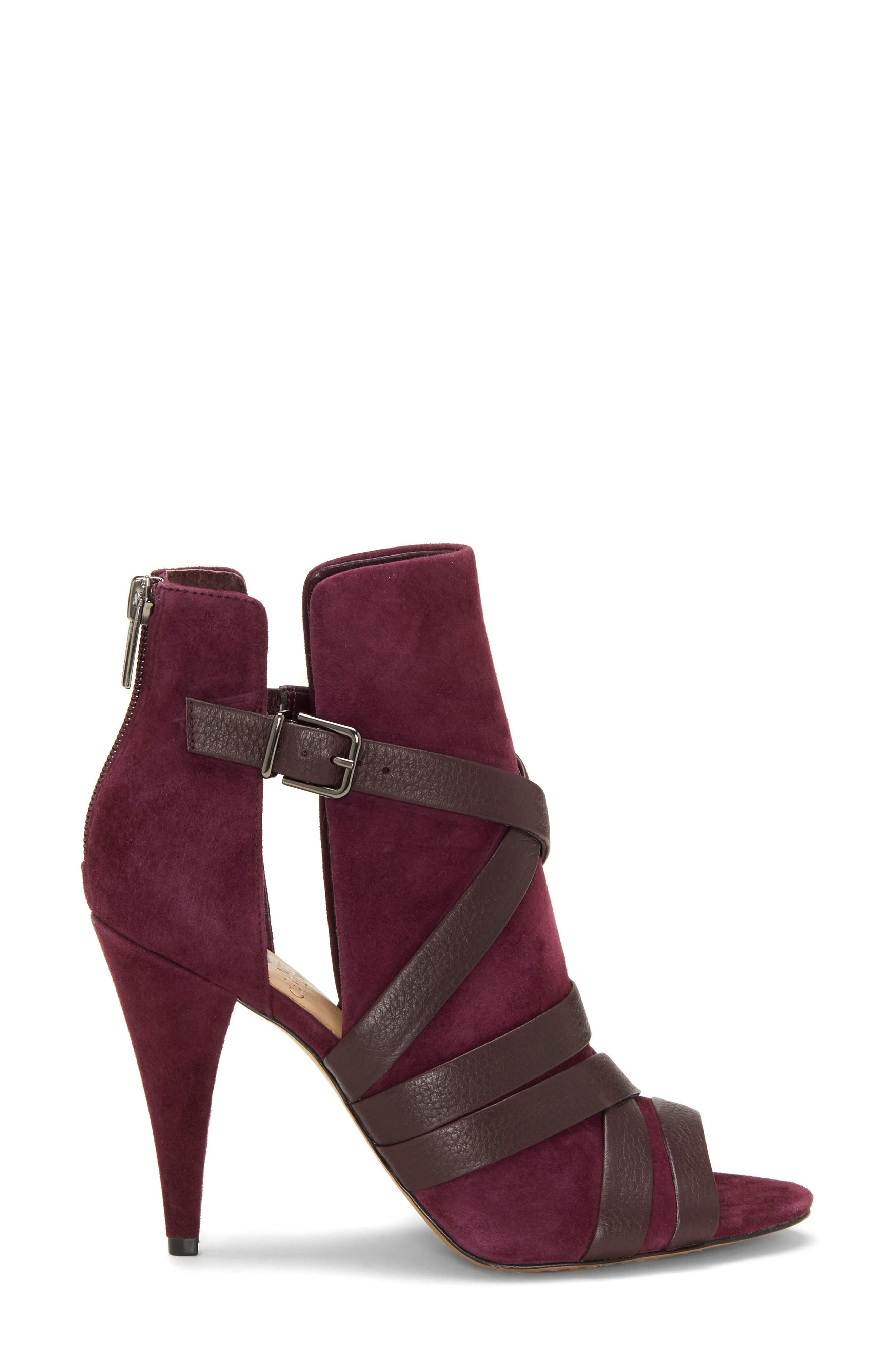 Achika Belted Peep Toe Bootie, Alternate, color, DARK PURPLE LEATHER