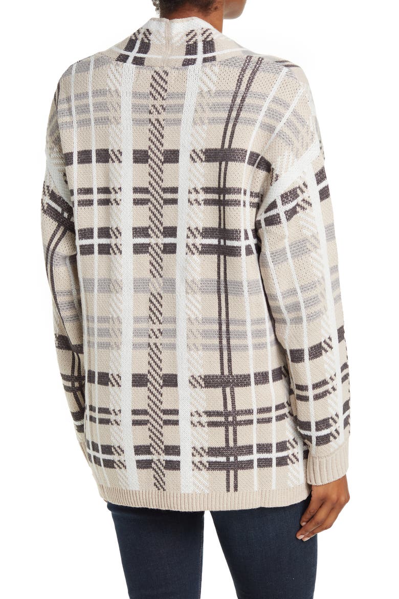Willow Plaid Open Sweater, Alternate, color, IVORY/WHITE/BLACK