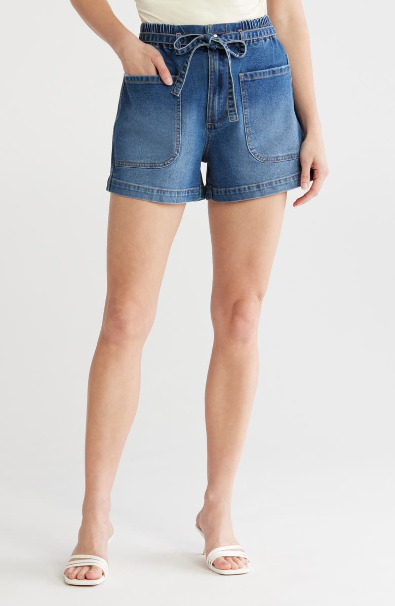 Vigoss Belted Patch Pocket Denim Shorts, Main, color, Medium Wash