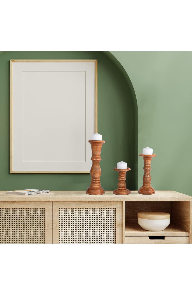 Mela Artisans Jharna Pillar Candleholder Set - Natural, Alternate, color, Natural