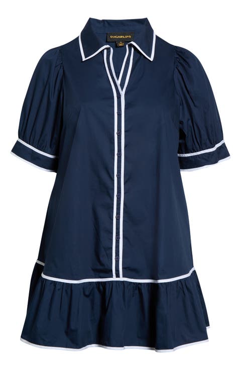 Levy Piped Button Down Shift Minidress
