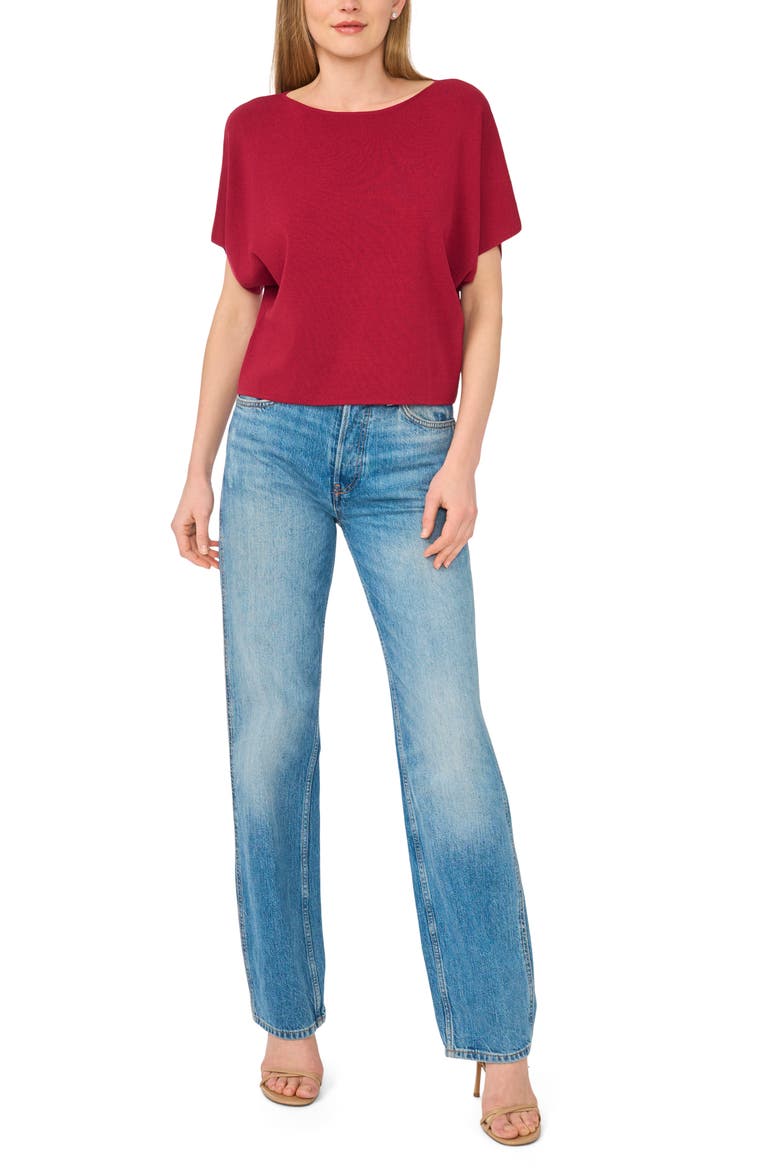 Short Sleeve Crop Sweater, Alternate, color, CURRANT RED