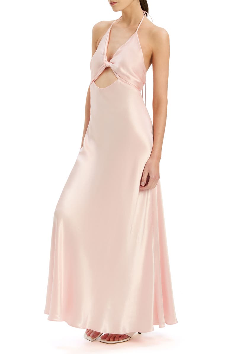 Bardot Isola Satin Halter Gown, Alternate, color, 