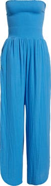 Elan Smocked Strapless Cover-Up Jumpsuit