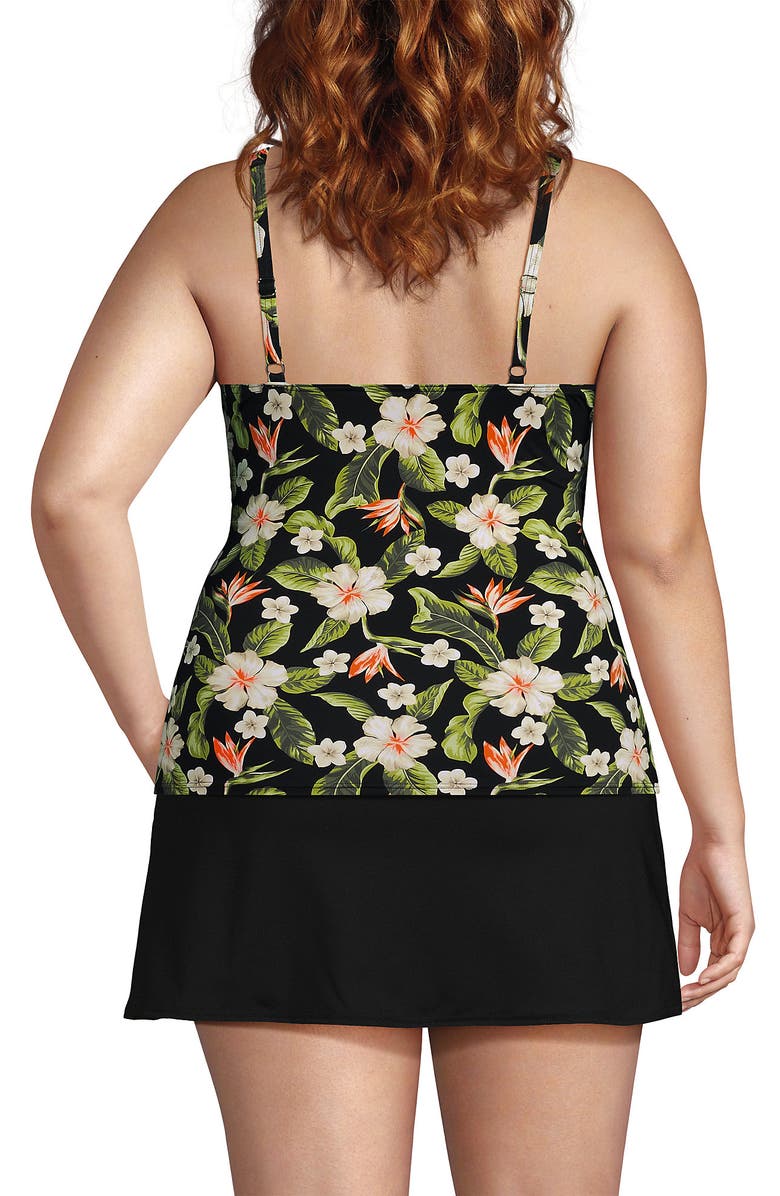 Lands' End Plus Size DD-Cup Sweetheart Wrap Underwire Tankini Top, Alternate, color, Hibiscus Floral/Black