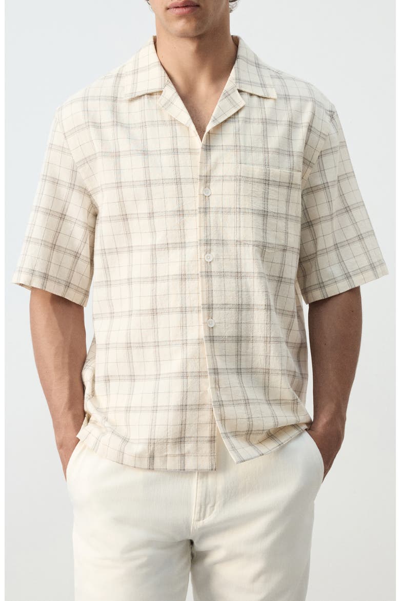 Plaid Short Sleeve Button-Up Shirt, Main, color, OFF WHITE