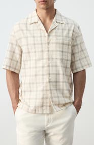 MANGO Plaid Short Sleeve Button-Up Shirt