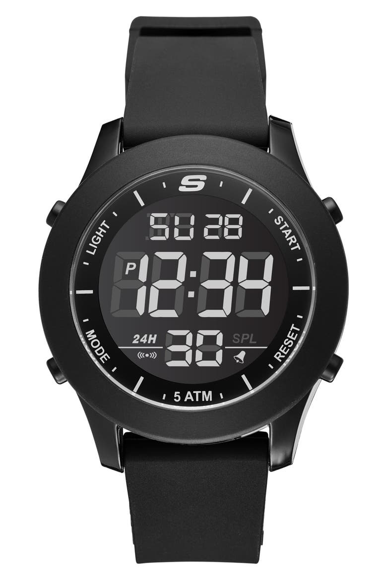 Rosencrans Digital Silicone Strap Watch, Main, color, BLACK