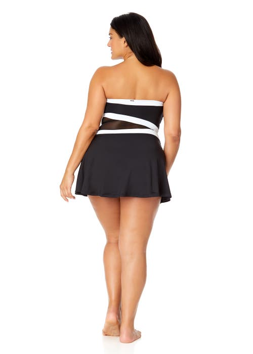Anne Cole Plus Plus Mesh Around Paneled Strapless Mesh Swim Dress In Black