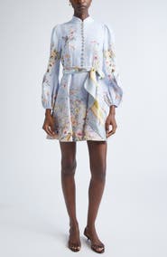 Zimmermann Rebellion Long Sleeve Linen Belted Minidress